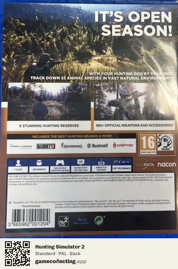 Hunting Simulator 2 PlayStation 4, PAL box back