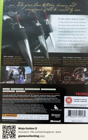 Ninja Gaiden II Xbox 360, United Kingdom box back