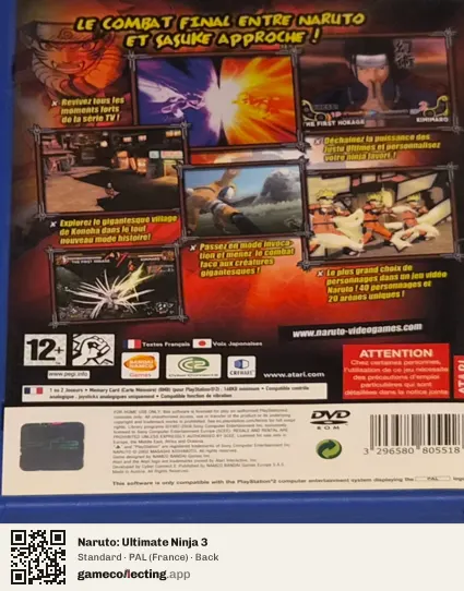 Naruto: Ultimate Ninja 3 PlayStation 2, France box back