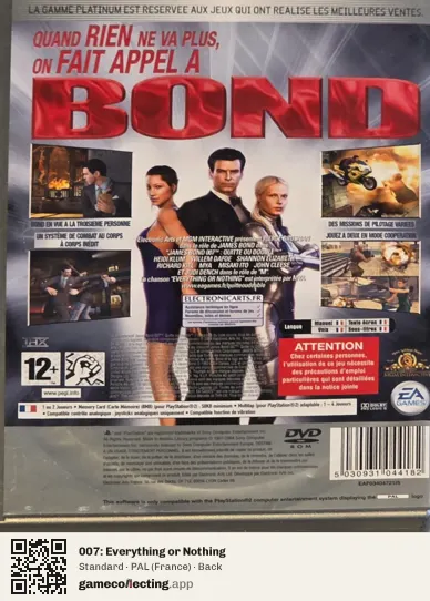 007: Everything or Nothing PlayStation 2, France box back
