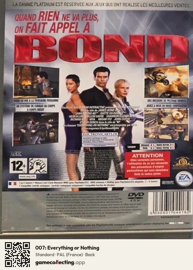 007: Everything or Nothing PlayStation 2, France box back