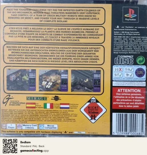 Bedlam PlayStation, PAL box back