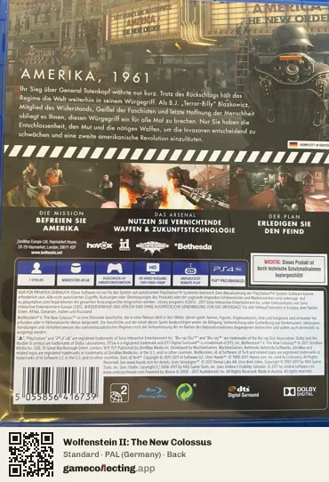 Wolfenstein II: The New Colossus PlayStation 4, Germany box back