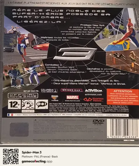 Spider-Man 3 PlayStation 2, France box back