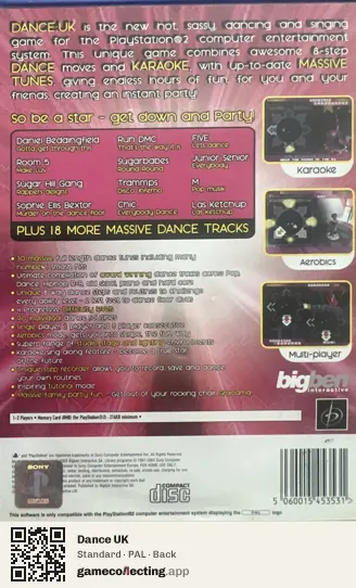 Dance UK PlayStation 2, PAL box back