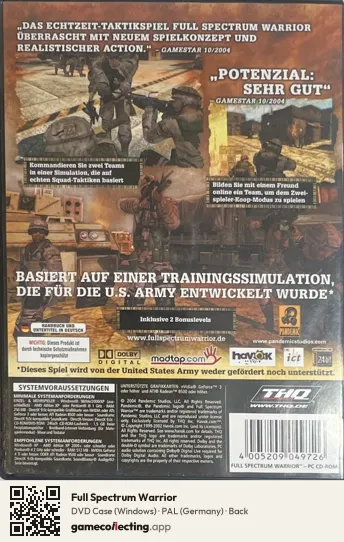 Full Spectrum Warrior Computer, Germany box back