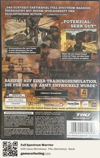 Full Spectrum Warrior Computer, Germany box back