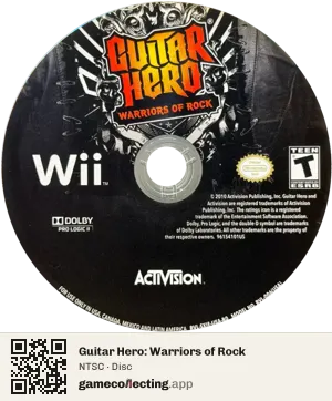 Guitar Hero: Warriors of Rock Nintendo Wii, NTSC disc