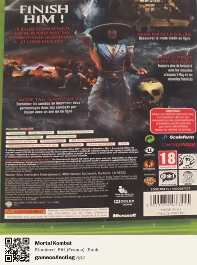 Mortal Kombat Xbox 360, France box back