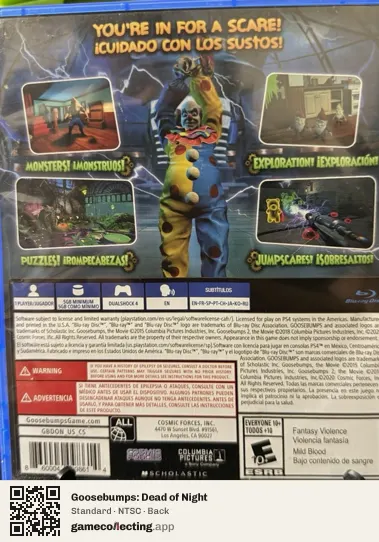 Goosebumps: Dead of Night PlayStation 4, NTSC box back