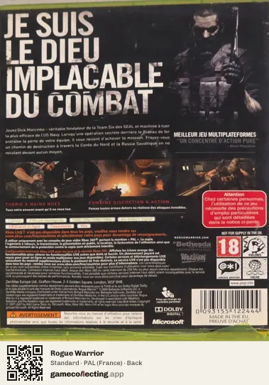 Rogue Warrior Xbox 360, France box back