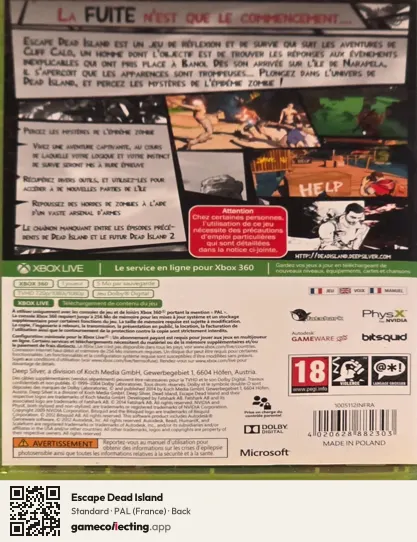 Escape Dead Island Xbox 360, France box back