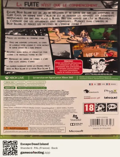 Escape Dead Island Xbox 360, France box back