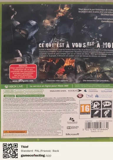 Thief Xbox 360, France box back