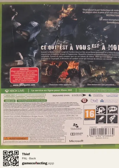 Thief Xbox 360, PAL box back