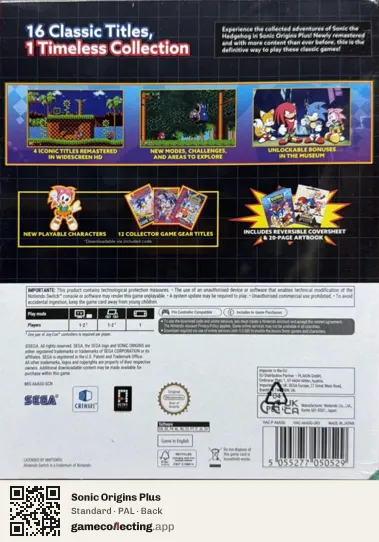 Sonic Origins Plus Nintendo Switch, PAL box back