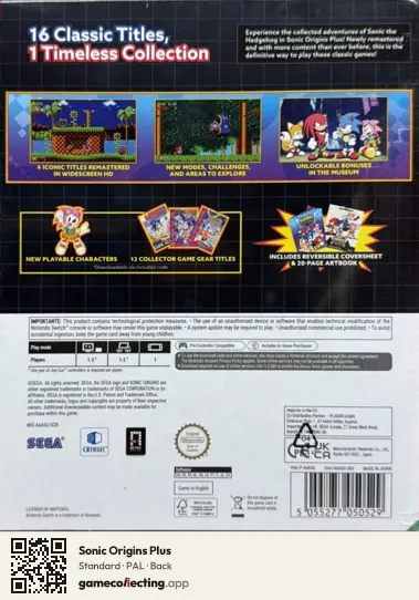 Sonic Origins Plus Nintendo Switch, PAL box back