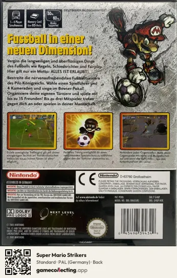 Super Mario Strikers Nintendo GameCube, Germany box back