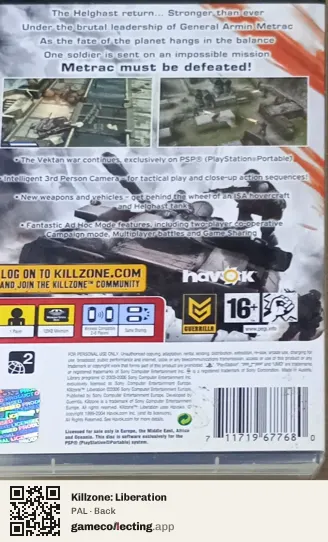 Killzone: Liberation PlayStation Portable, PAL box back