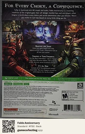 Fable Anniversary Xbox 360, NTSC box back