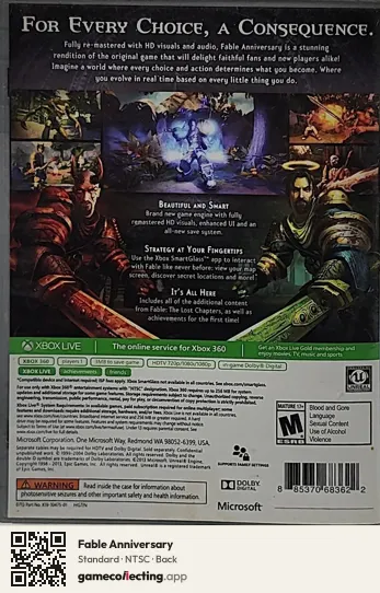 Fable Anniversary Xbox 360, NTSC box back