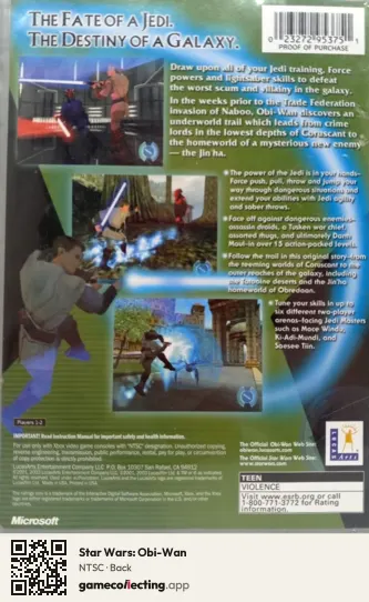 Star Wars: Obi-Wan Xbox, NTSC box back
