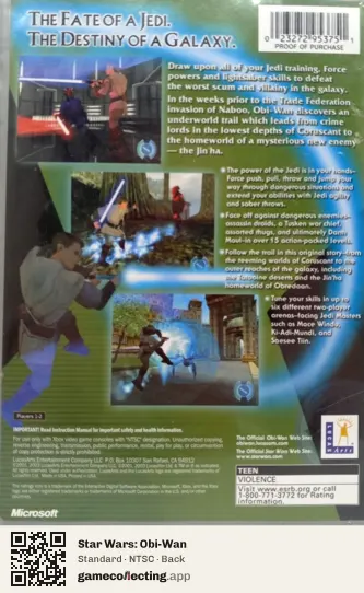 Star Wars: Obi-Wan Xbox, NTSC box back