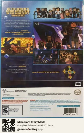 Minecraft: Story Mode Nintendo Wii U, NTSC box back
