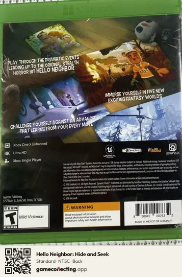 Hello Neighbor: Hide and Seek Xbox One, NTSC box back