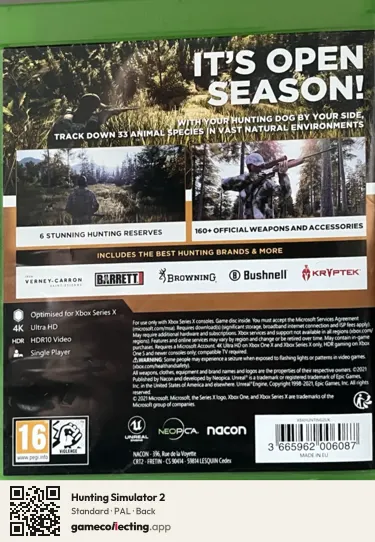 Hunting Simulator 2 Xbox Series X, PAL box back