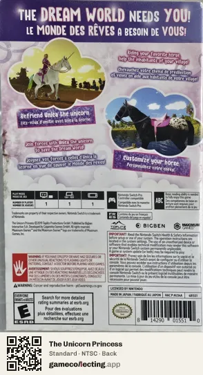 The Unicorn Princess Nintendo Switch, NTSC box back
