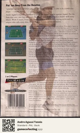 Andre Agassi Tennis Sega Mega Drive / Genesis, PAL box back