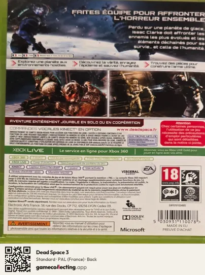 Dead Space 3 Xbox 360, France box back
