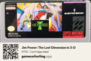 Jim Power: The Lost Dimension in 3-D Super Nintendo Entertainment System, NTSC cartridge label