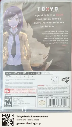 Tokyo Dark: Remembrance Nintendo Switch, NTSC box back
