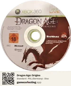 Dragon Age: Origins Xbox 360, PAL disc