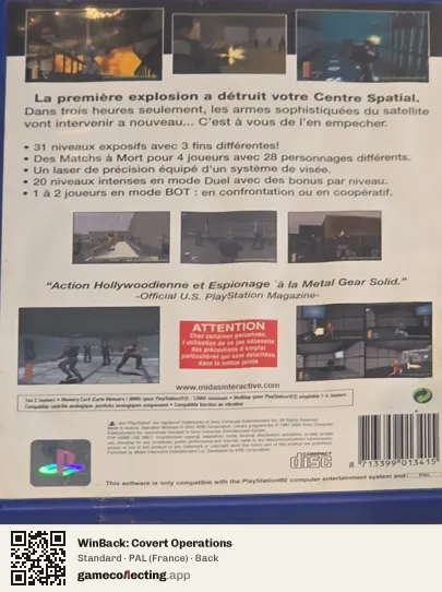 WinBack: Covert Operations PlayStation 2, France box back