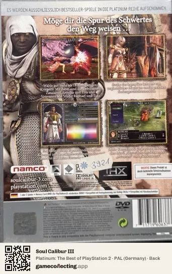 Soul Calibur III PlayStation 2, Germany box back