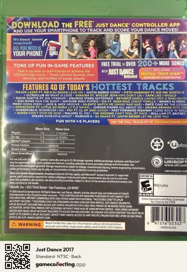 Just Dance 2017 Xbox One, NTSC box back