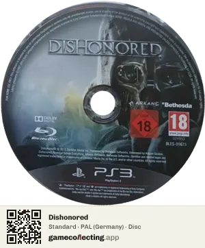 Dishonored PlayStation 3, PAL disc