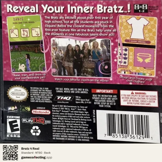 Bratz 4 Real Nintendo DS, NTSC box back