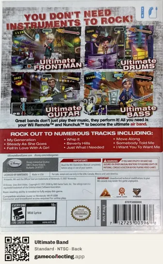 Ultimate Band Nintendo Wii, NTSC box back