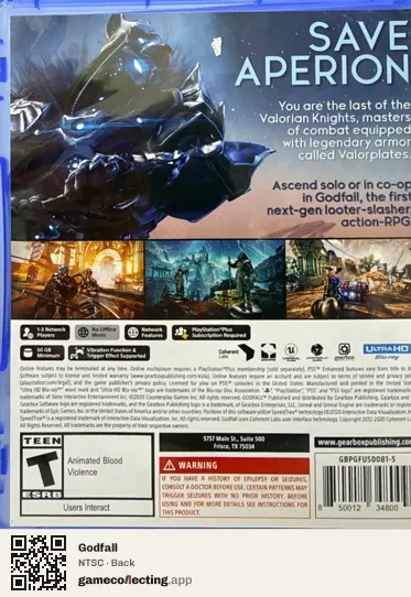 Godfall PlayStation 5, NTSC box back