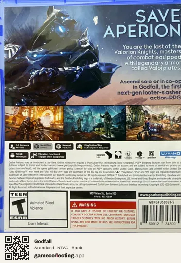 Godfall PlayStation 5, NTSC box back