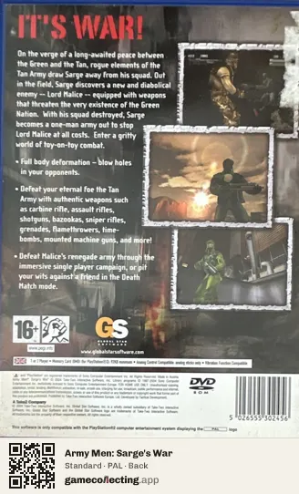 Army Men: Sarge's War PlayStation 2, PAL box back
