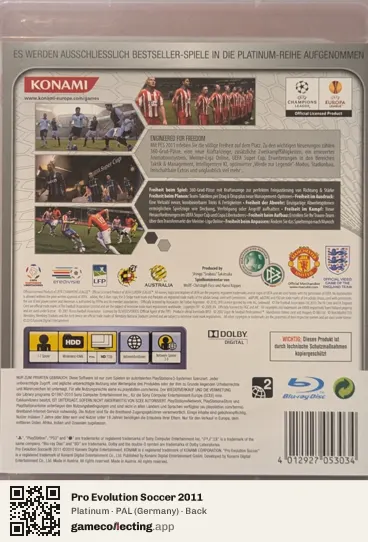 Pro Evolution Soccer 2011 PlayStation 3, Germany box back