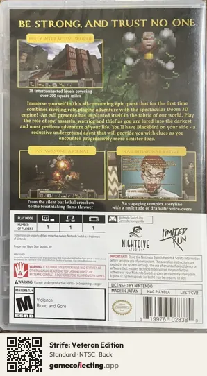 Strife: Veteran Edition Nintendo Switch, NTSC box back