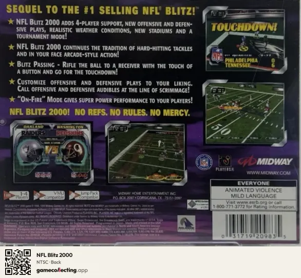 NFL Blitz 2000 Sega Dreamcast, NTSC box back