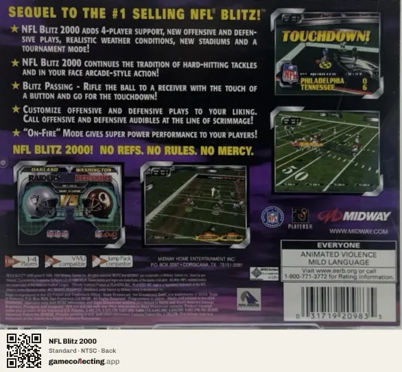 NFL Blitz 2000 Sega Dreamcast, NTSC box back