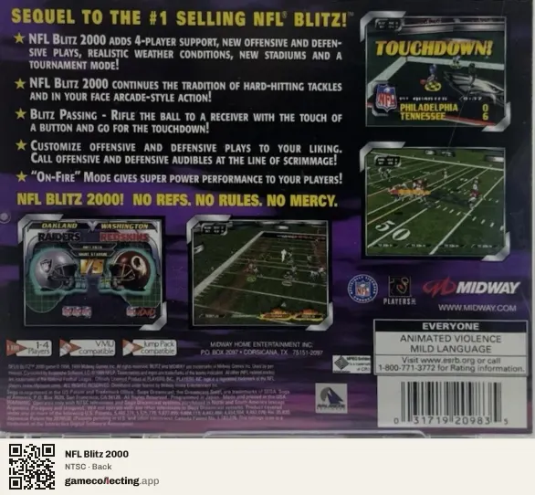 NFL Blitz 2000 Sega Dreamcast, NTSC box back